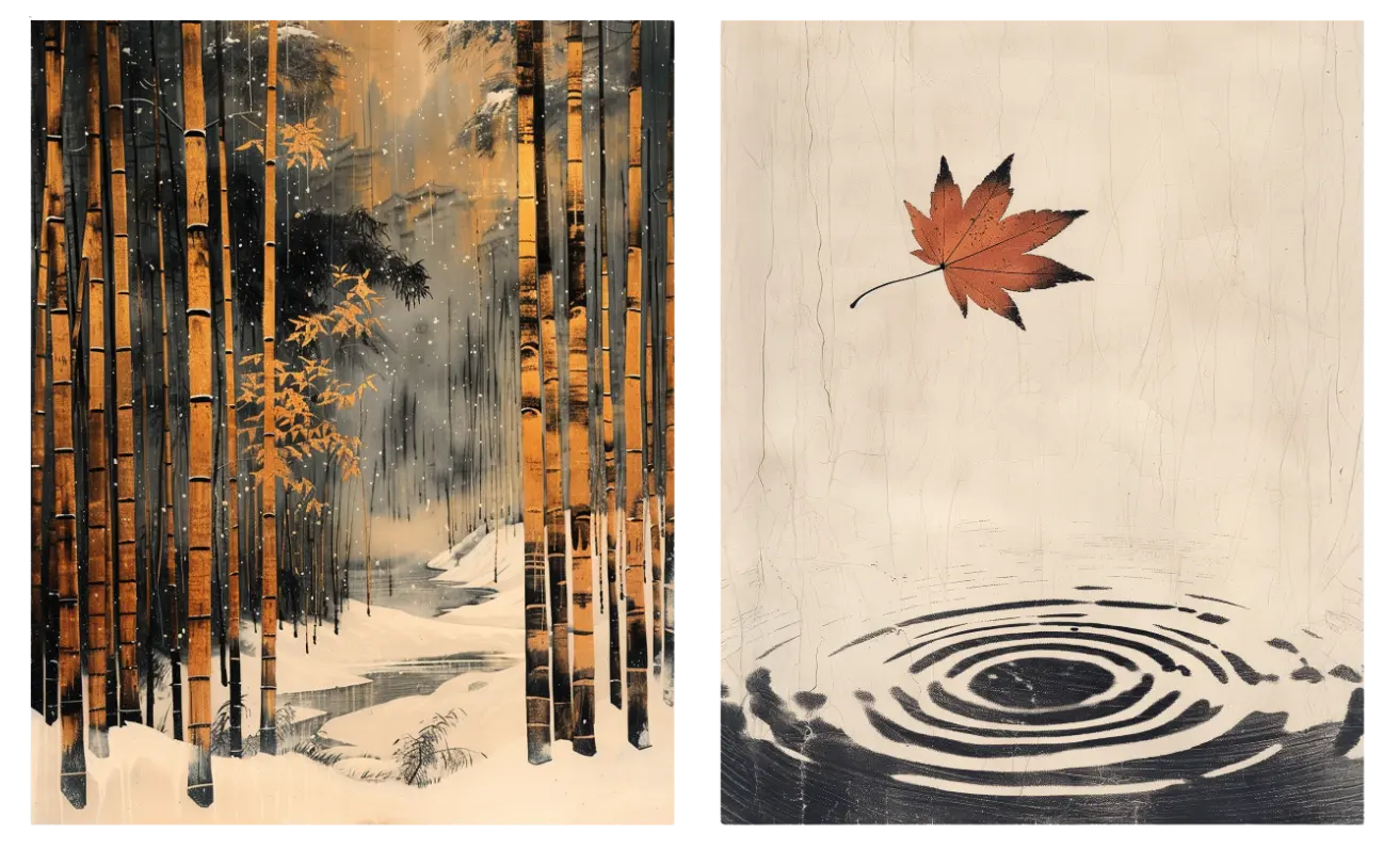 Bamboo in Snow x Falling Maple Leaf Artelo