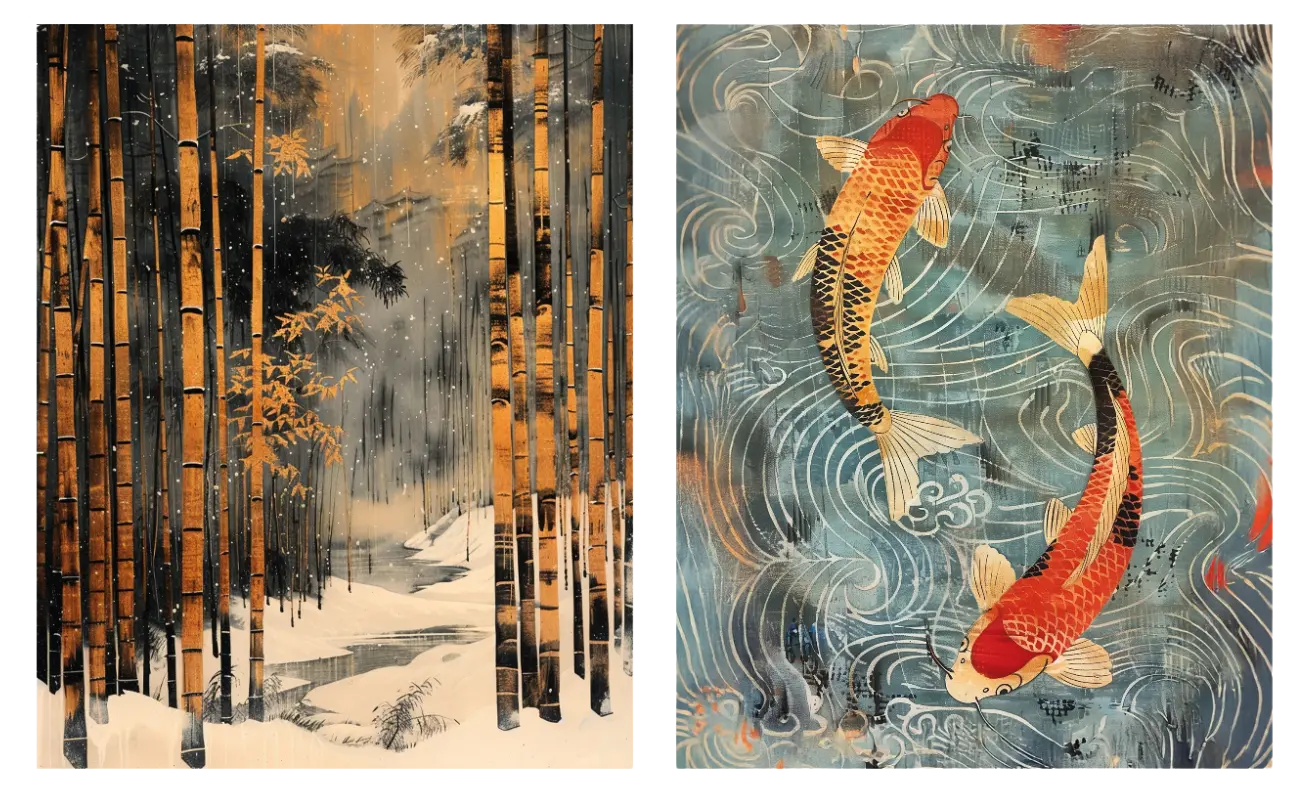 Bamboo in Snow x Koi in Eternal Flow Artelo