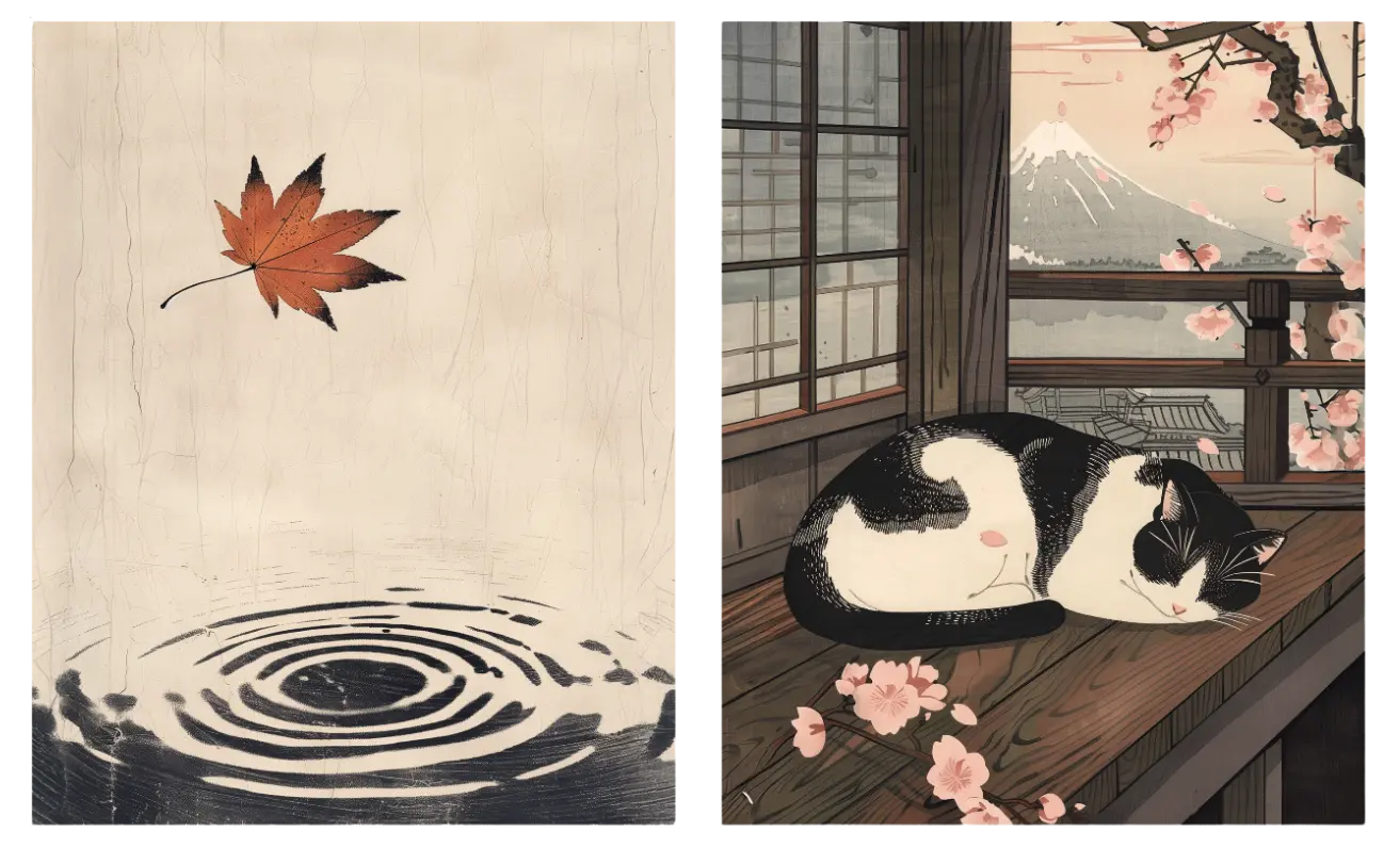 Falling Maple Leaf x Sleeping Cat in Spring Artelo