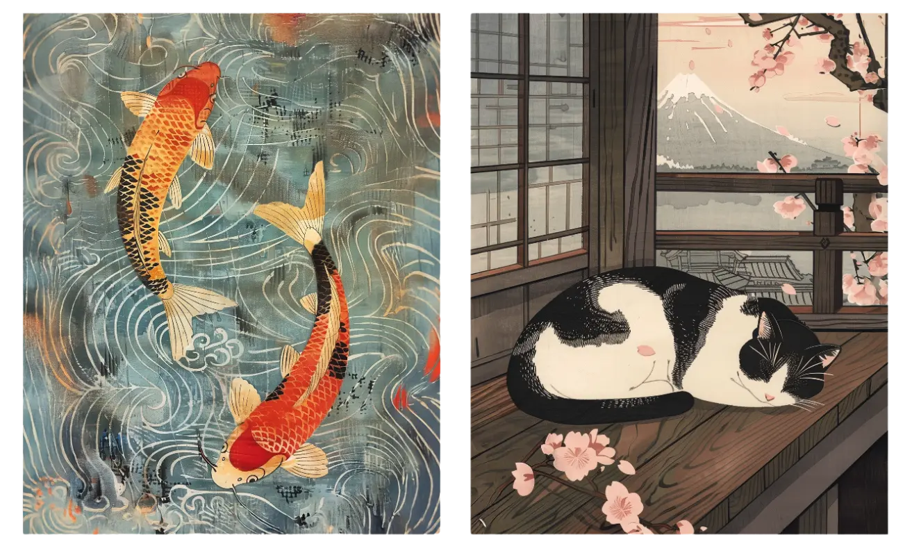 Koi in Eternal Flow x Sleeping Cat in Spring Artelo