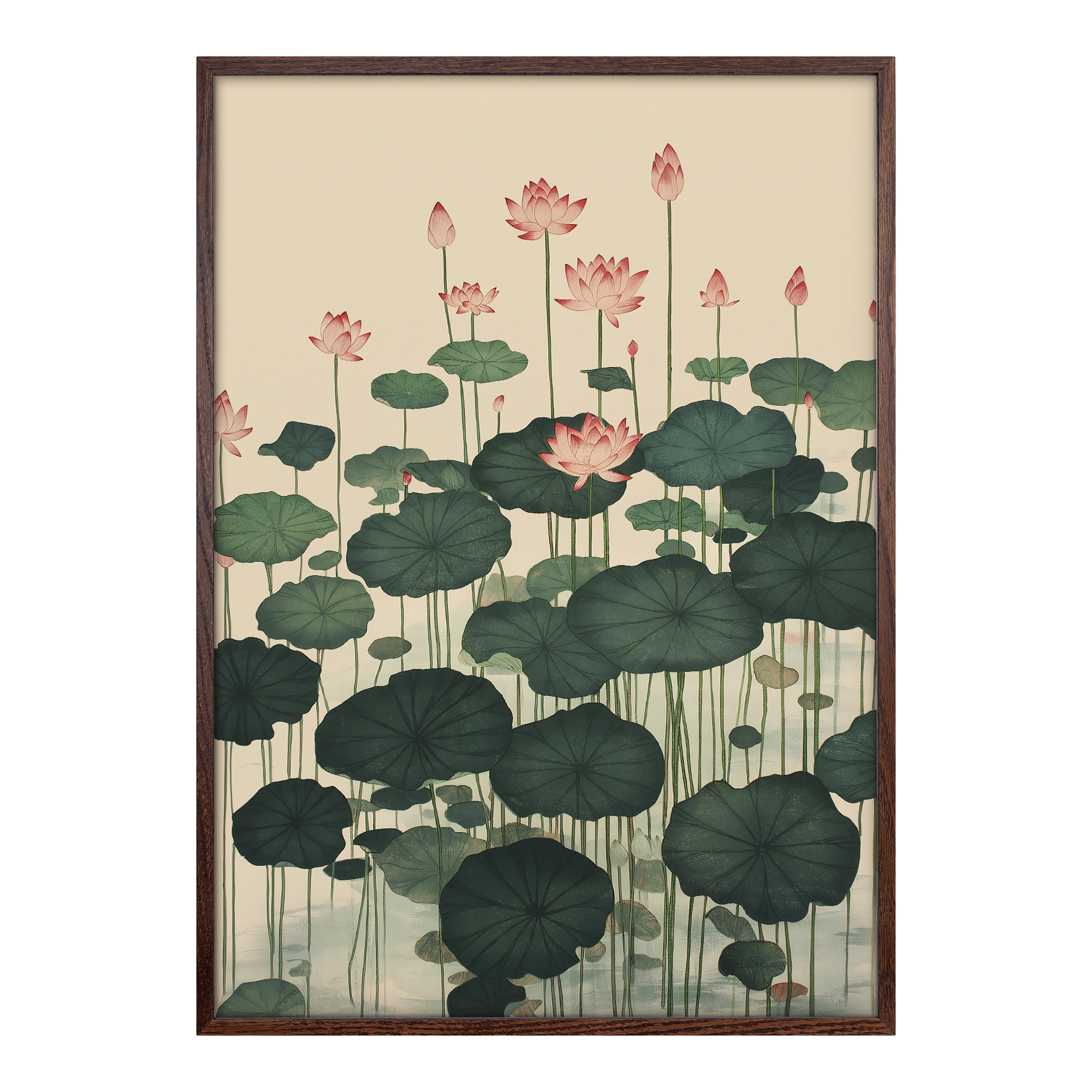 Lotus Forest Japanese wall art print in a modern black frame