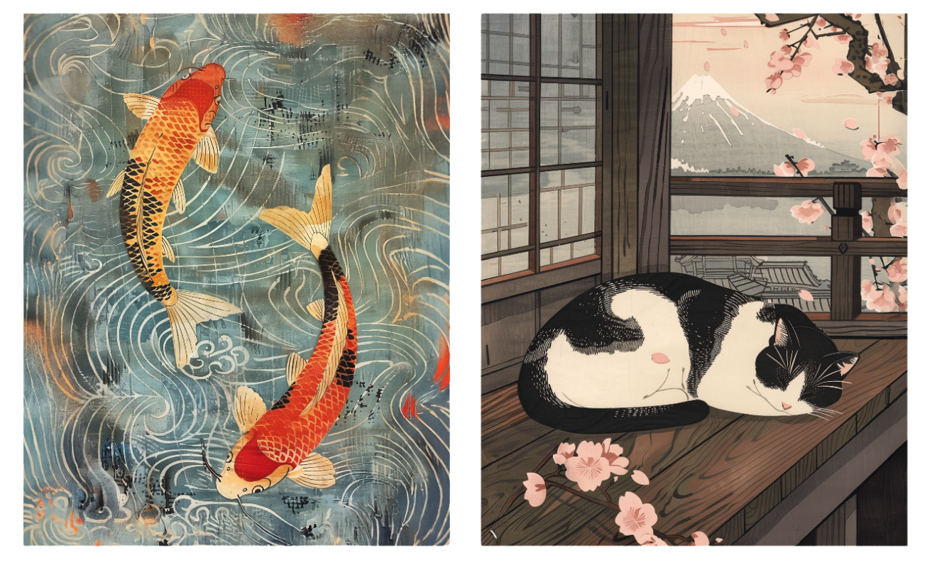 Koi in Eternal Flow x Sleeping Cat in Spring