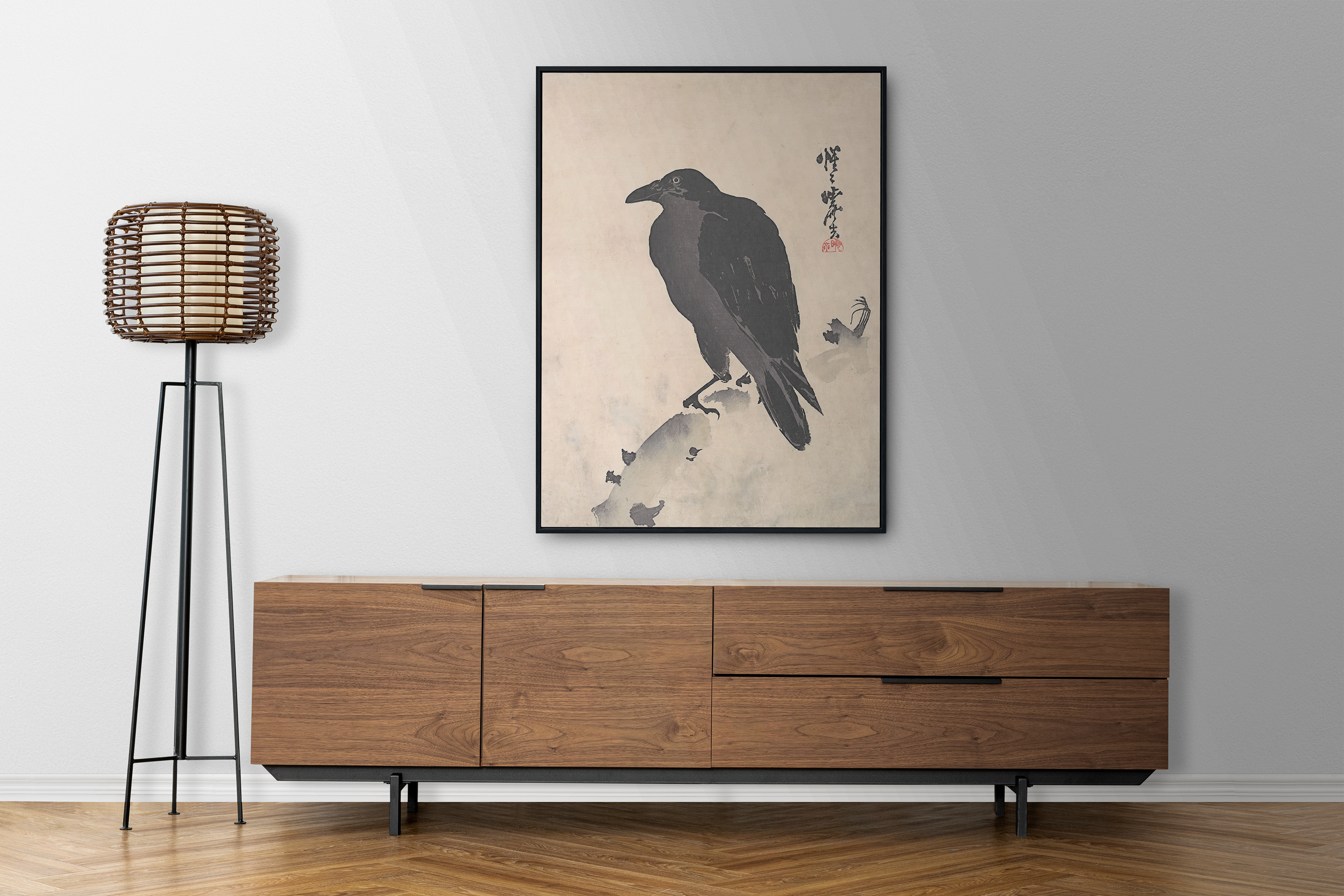 Crow Resting on Wood Trunk Alfredssons