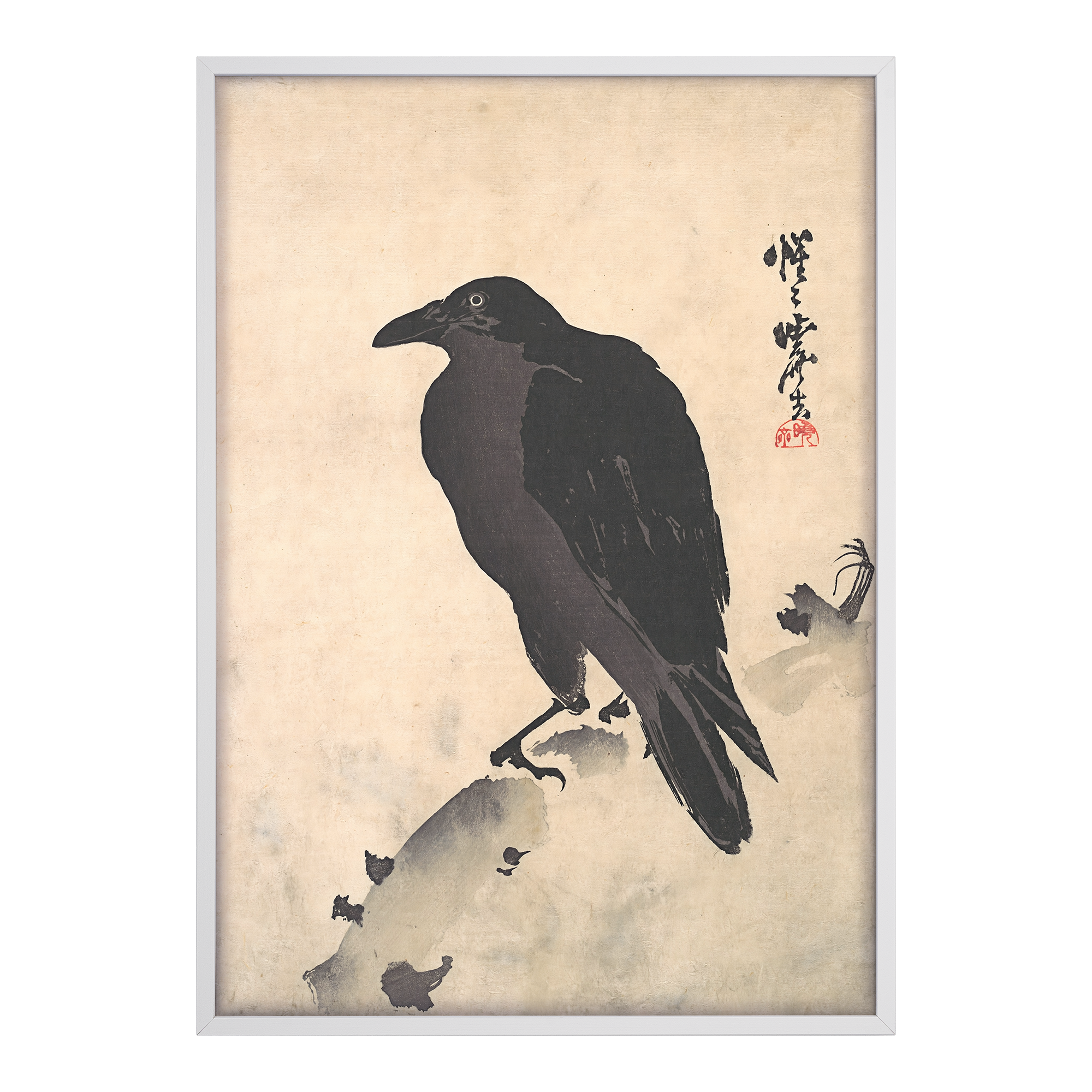 Crow Resting on Wood Trunk Alfredssons
